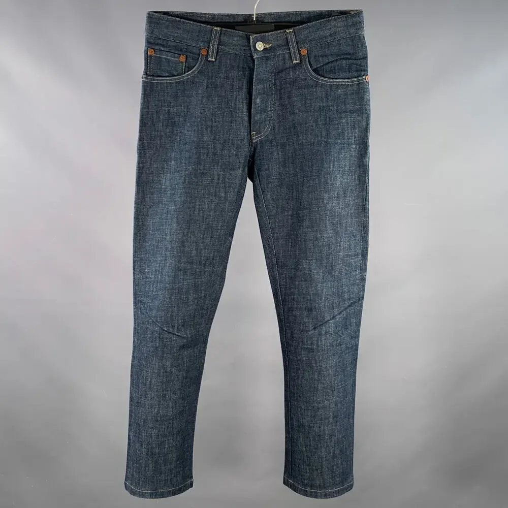 GUCCI Size 28 Blue Contrast Stitch Cotton Straight Button Fly Jeans